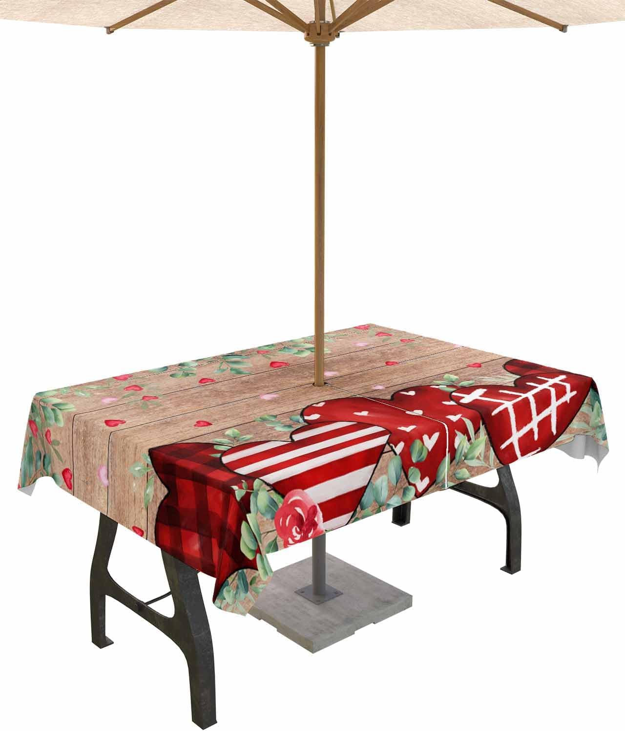 Spillproof Red Heart Tablecloth with Zipper - Perfect for Outdoor Dining