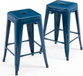 24 Inch Metal Bar Stools Backless Counter Height Set of 2 - Stackable