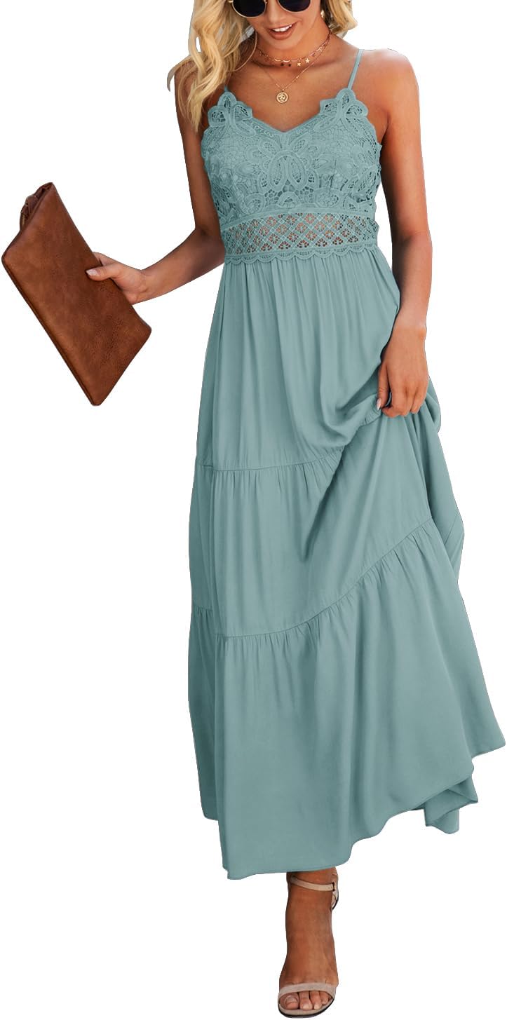 Dokuritu Women's Beach Crochet Lace Maxi Dress for Summer Fun