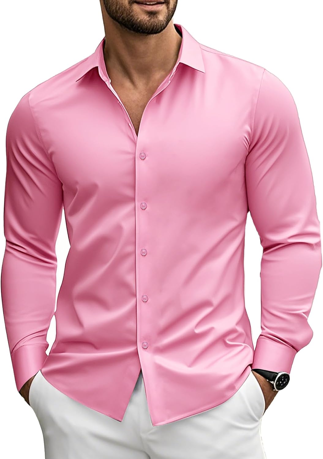 Barry.Wang Mens Stretch Dress Shirts for Formal and Casual Wear