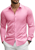 Mens Stretch Dress Shirt Solid Long Sleeve Button Down - Versatile