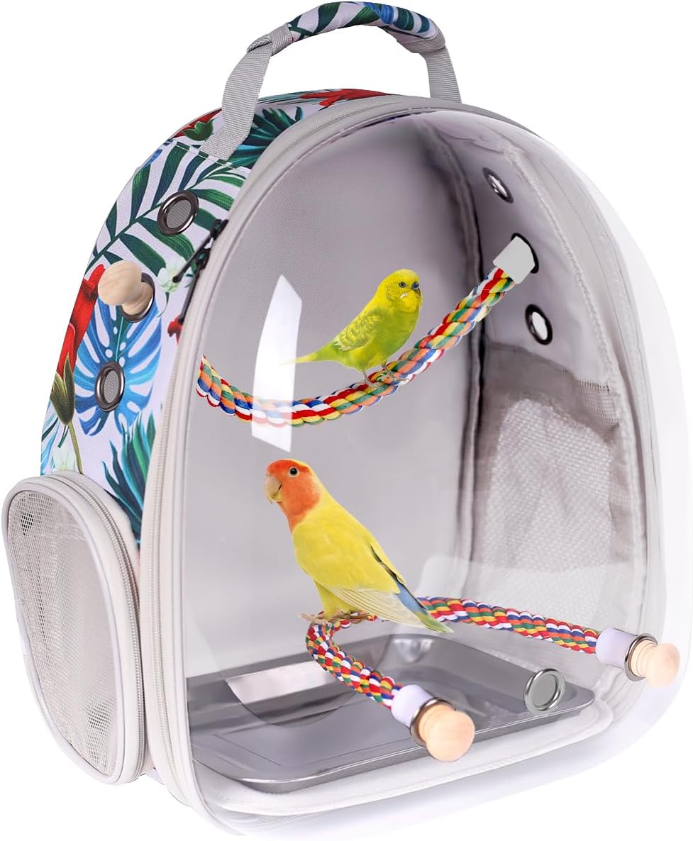 Bird Travel Carrier Cage with Floral Print for Parakeets and More