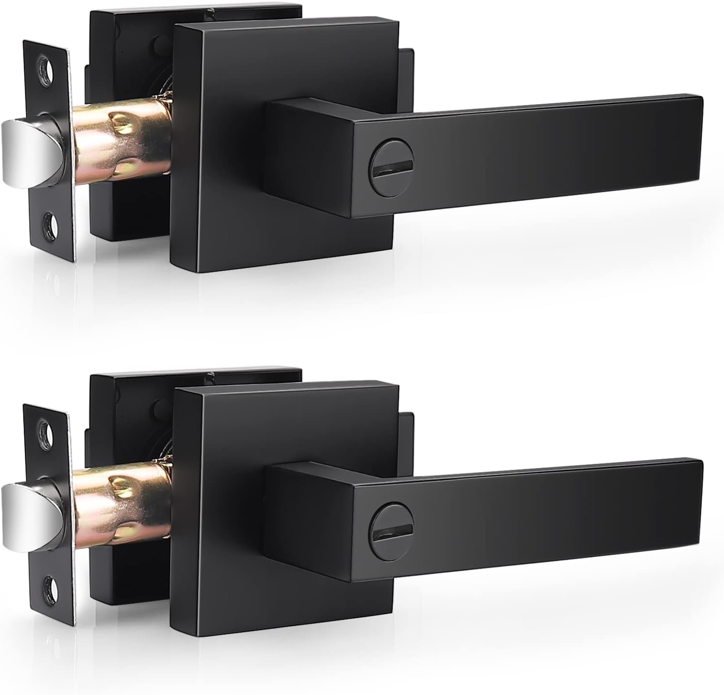 Probrico Square Privacy Door Levers Matte Black for Bedrooms