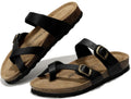 Womens Leather Cork Footbed Sandals Lian - Comfort Slides