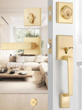Front Door Handle and Single Cylinder Deadbolt Set - Satin Brass