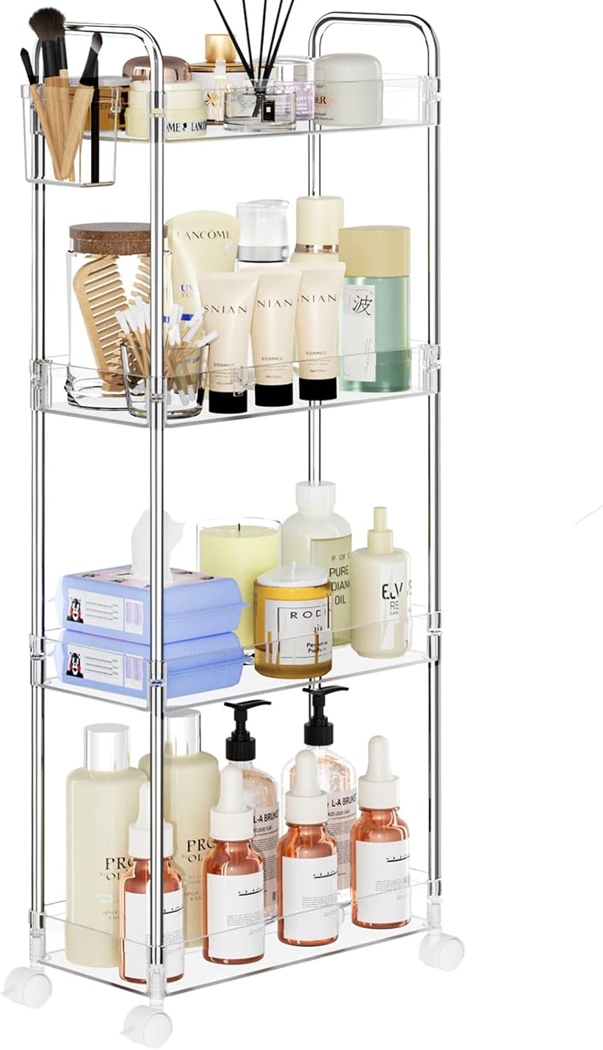 SPACEKEEPER Acrylic Rolling Storage Cart for Home Organization