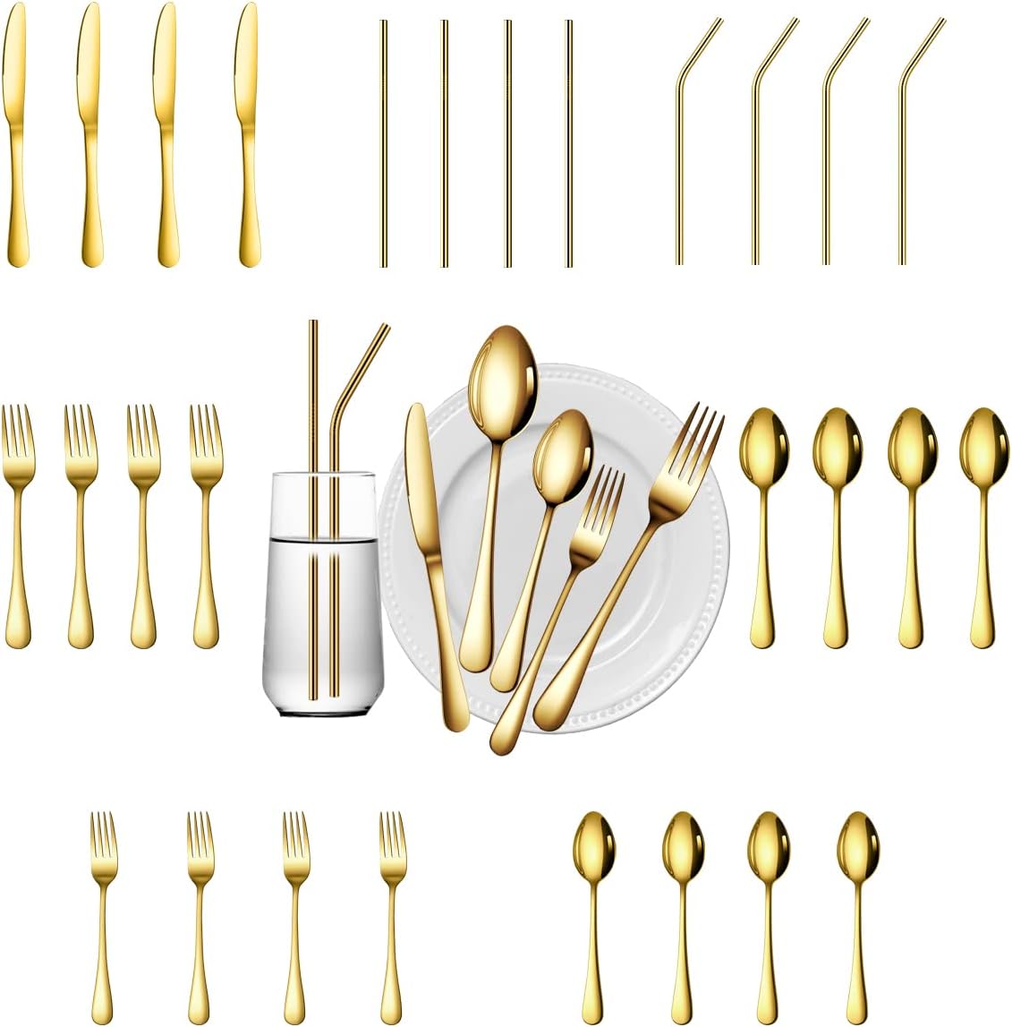 28 Pieces Gold Silverware Set for 4 - Stylish Stainless Steel Utensils