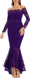 Elegant Floral Lace Long Sleeve Off Shoulder Dress for Women