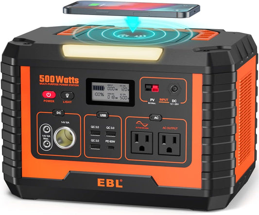 EBL Portable Solar Power Station: 500W AC Outlet