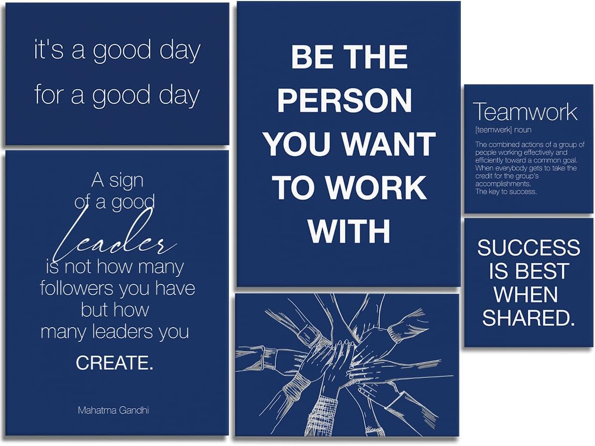 YEOION Navy Blue Motivational Teamwork Wall Decor Set of 6