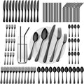 84 Piece Black Silverware Set for 12 - Stainless Steel Flatware