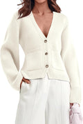 Deep V Neck Cropped Cardigan Sweater - Cozy Layering Staple