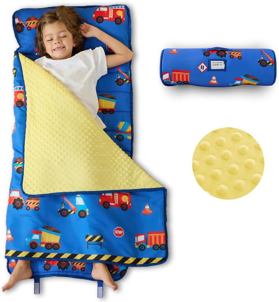 beeweed Toddler Nap Mat with Removable Pillow & Minky Blanket