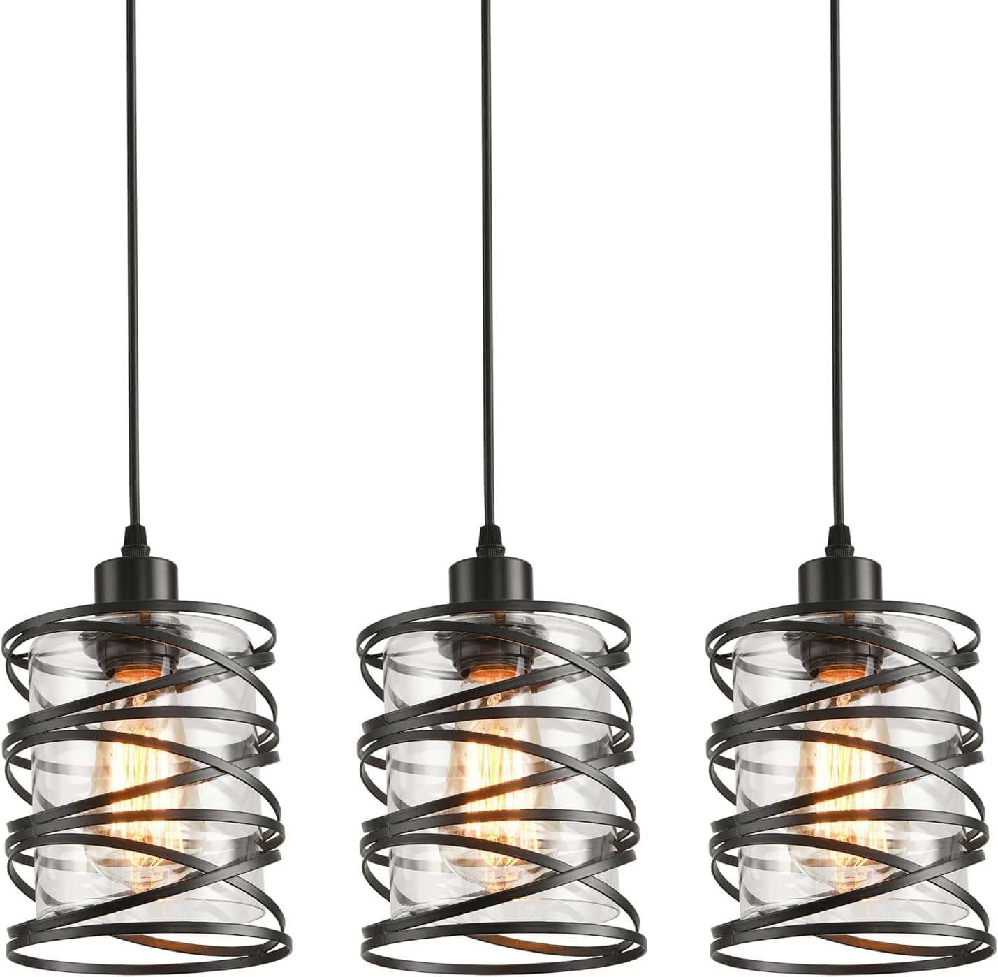 3 Pack Pendant Light with Spiral Cage and Clear Glass Shade