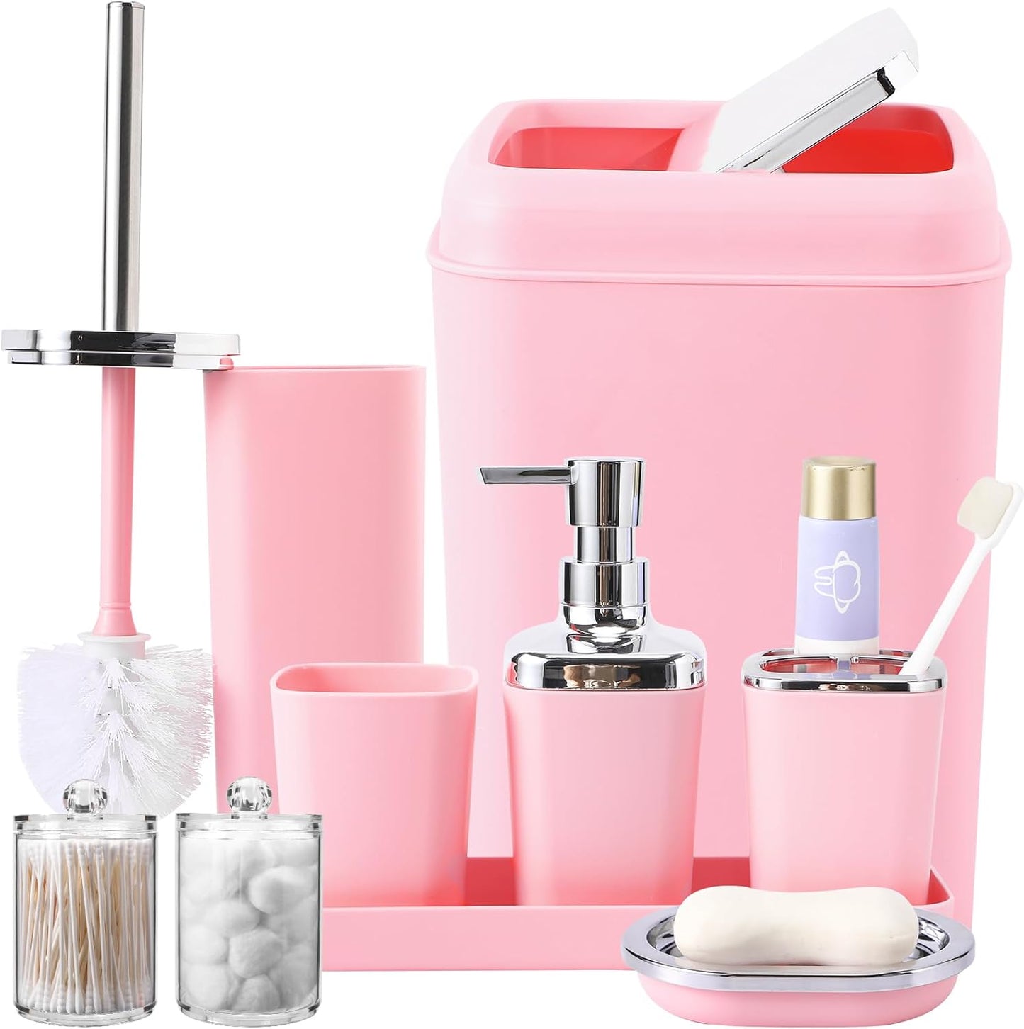 Pink Bathroom Accessory Set for a Stylish and Organized Space