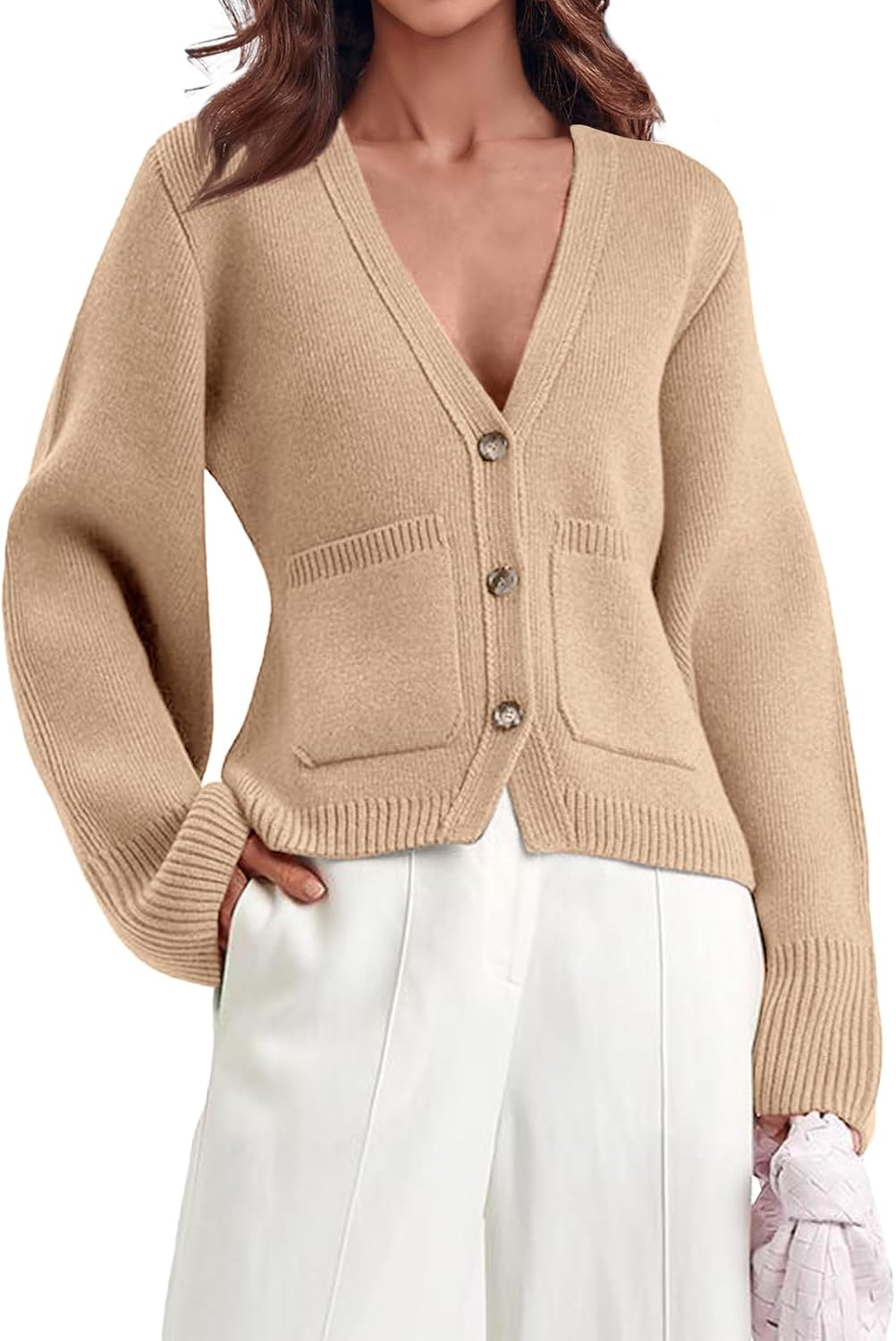 Saodimallsu Womens Deep V Neck Cardigan Sweater for Fall Style