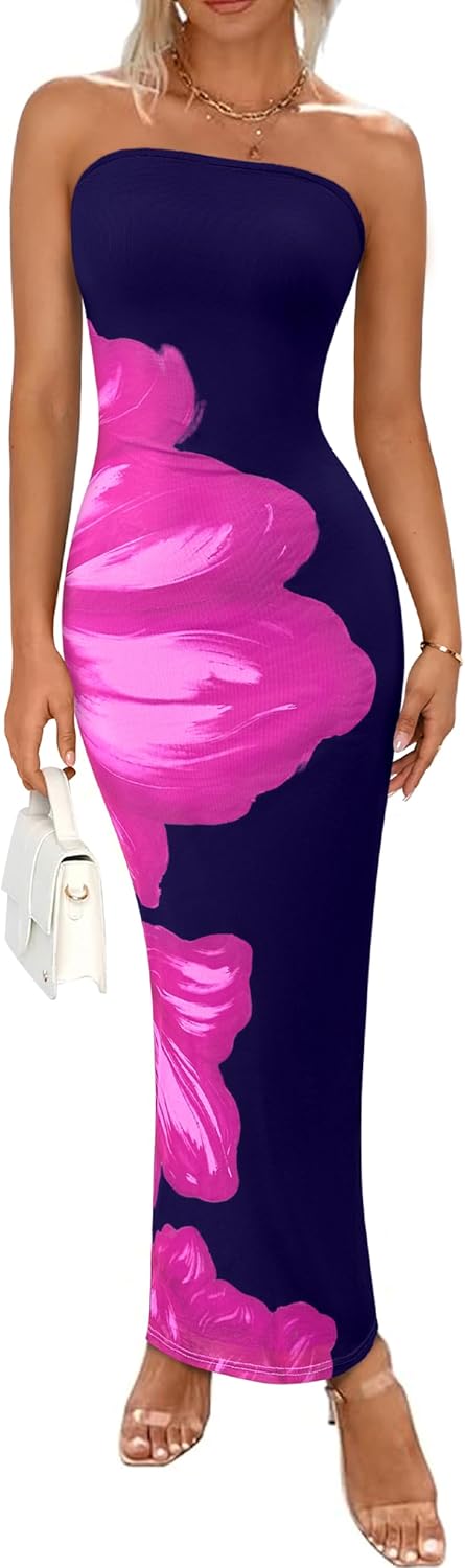 Stunning Floral Strapless Maxi Dress for Summer Events