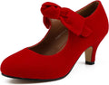 Bow Heels Mary Jane Kitten Heels - Comfortable Red Dress Pumps