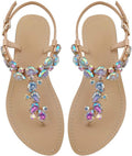 AIJIVOU Rhinestone Flat Sandals for Women - Sparkle TStrap Comfort