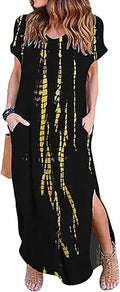 Plus Size Maxi Dress - Casual Loose V Neck with Pockets