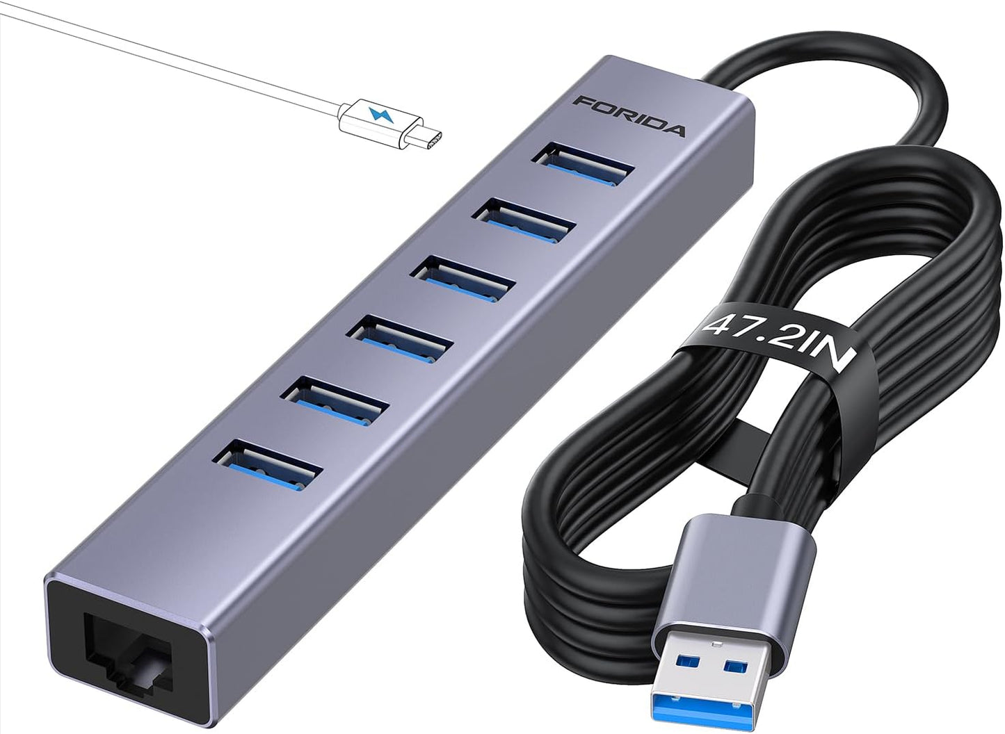 High-Speed 7-Port USB Hub with Gigabit Ethernet