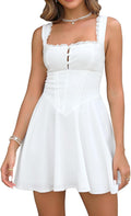 Women's Square Neck Lace Summer Casual Mini Dress - Flowy A Line