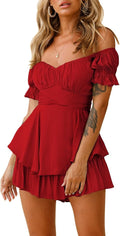 Women Boho Chiffon Off Shoulder Ruffle Romper - Flattering Fit