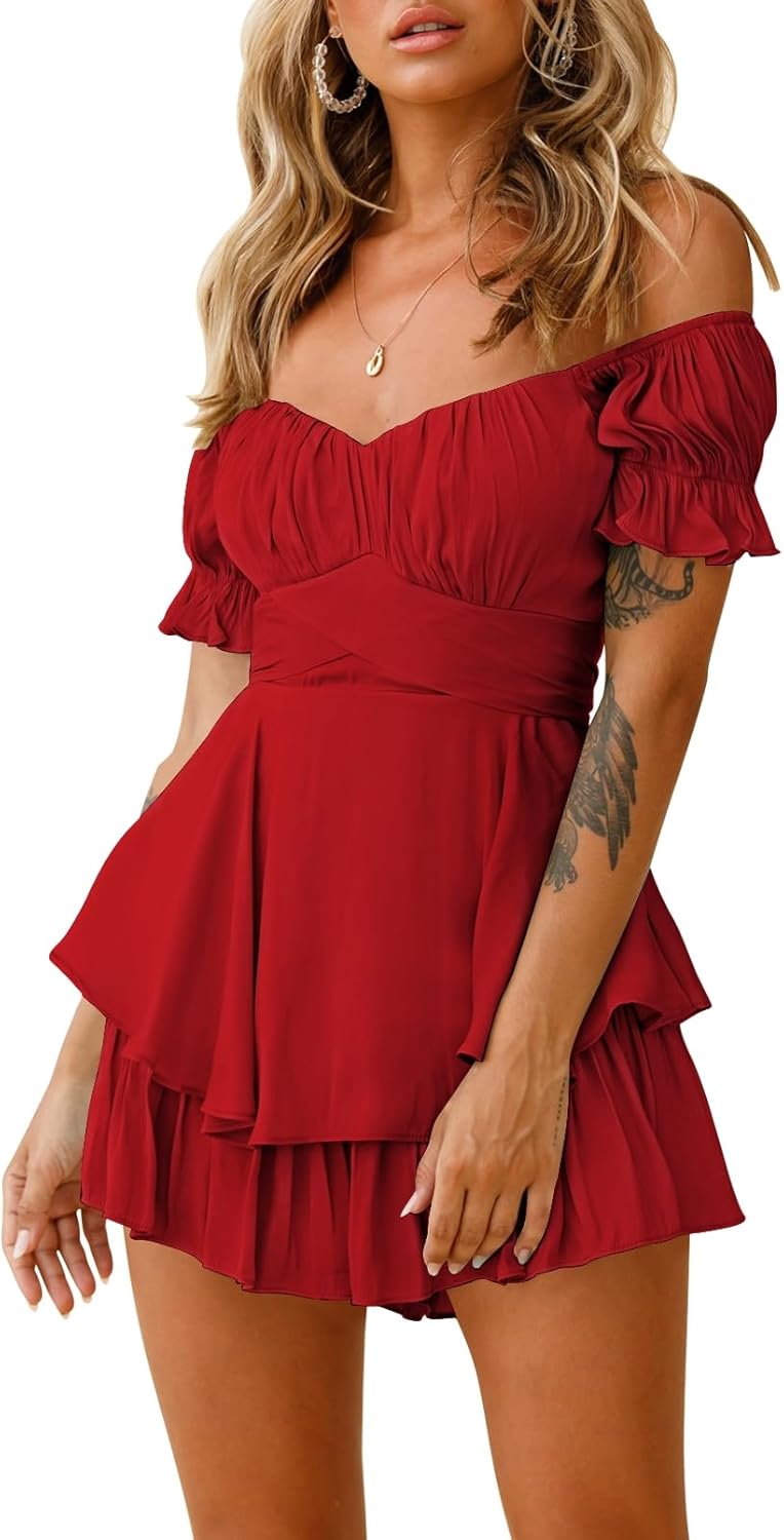 Boho Off Shoulder Ruffle Chiffon Romper for Women - Stylish Look