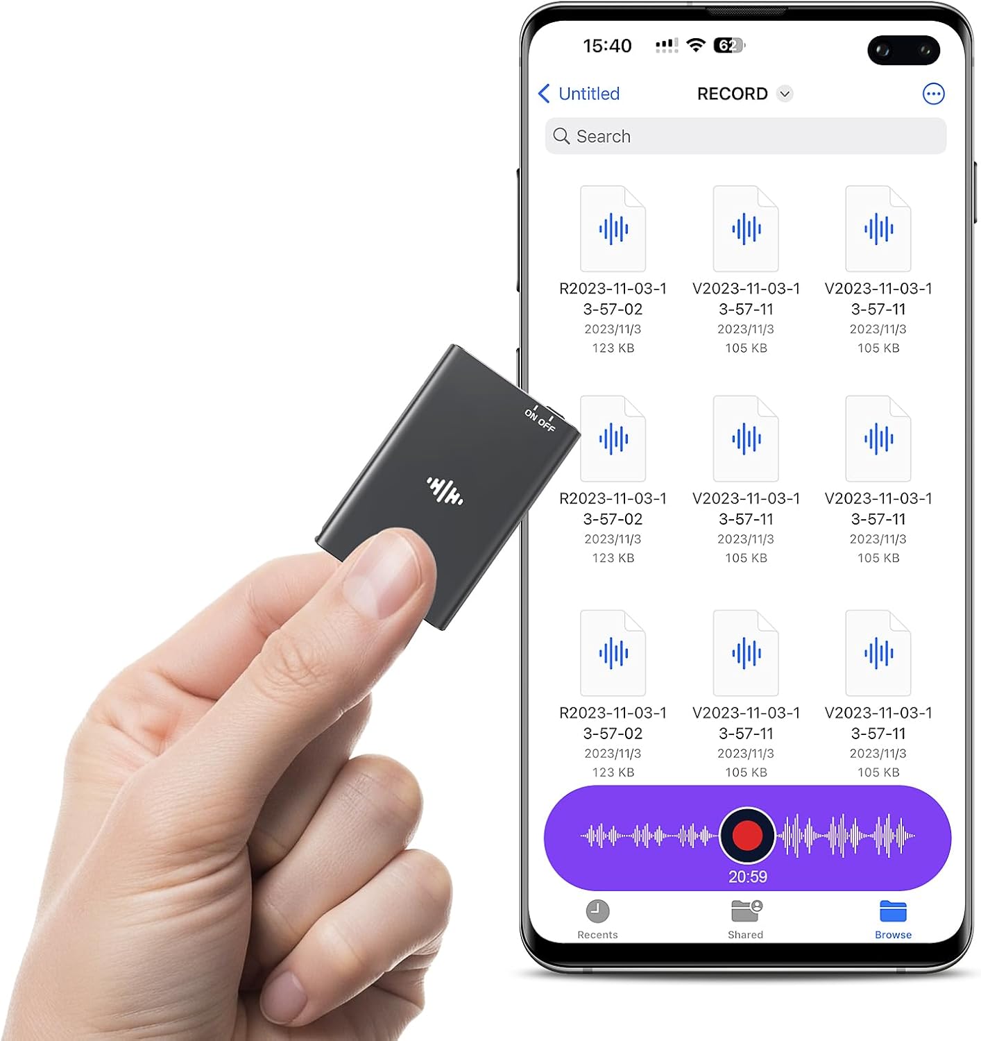64GB Magnetic Voice Recorder with AI Noise Reduction Technology