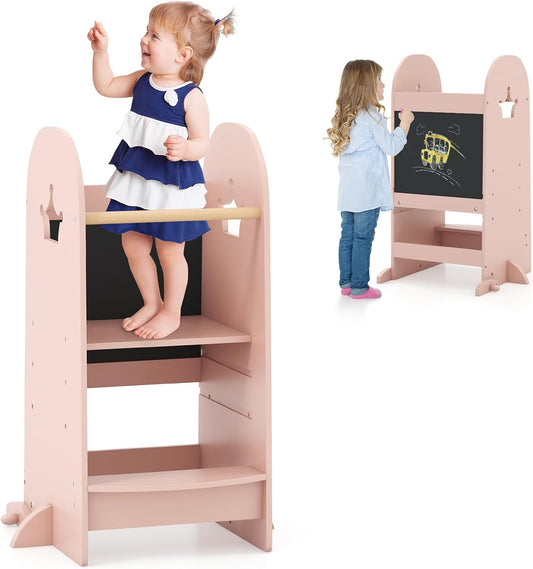 Costzon Toddler Tower with Adjustable Heights and Chalkboard