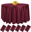 fani 6 Pack 108 in Burgundy Satin Round Tablecloths - Elegant Event