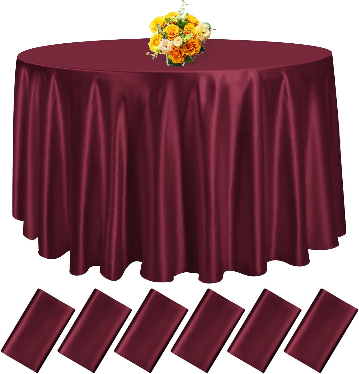 Burgundy Satin Tablecloths - 6 Pack 108 Inch Premium Quality