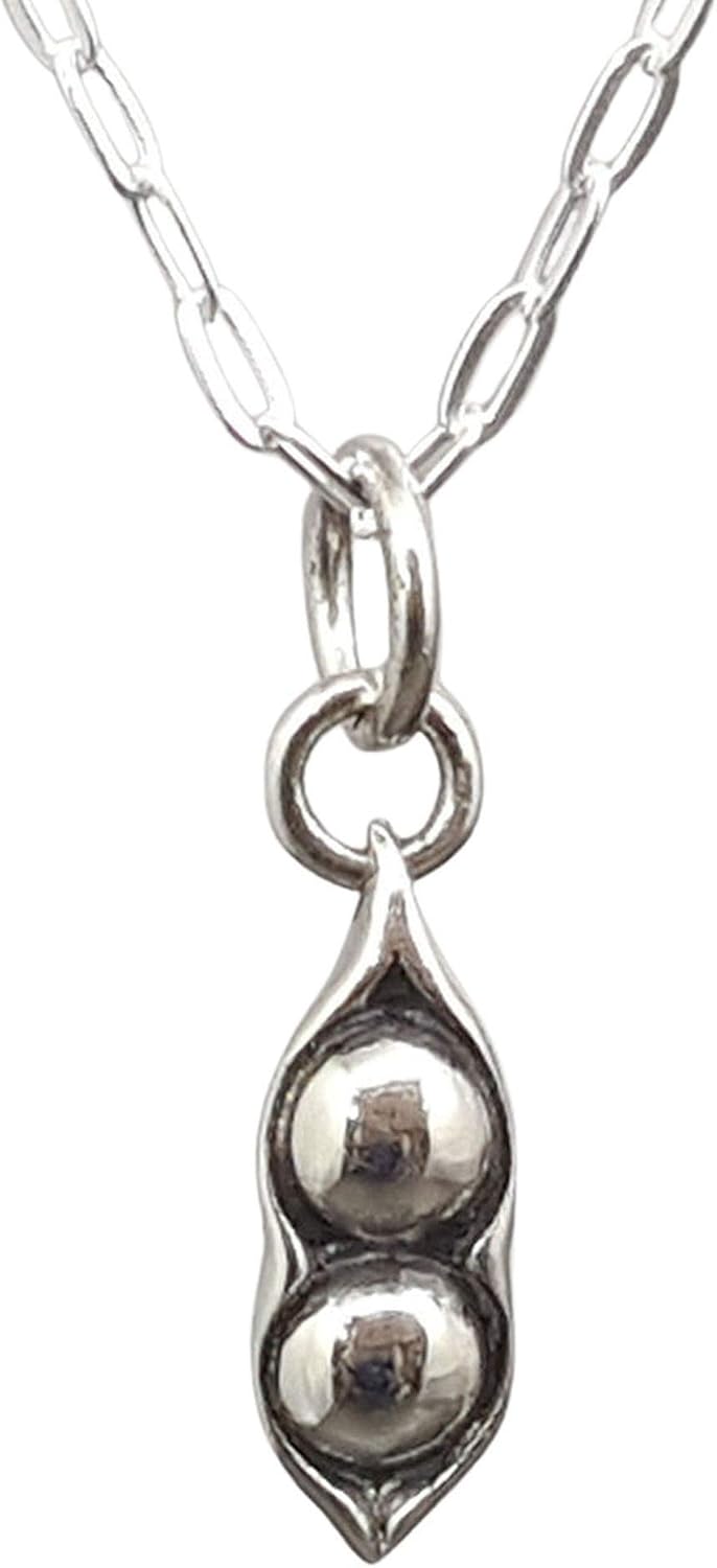 Sterling Silver Two Peas in a Pod Charm Necklace for Best Friends