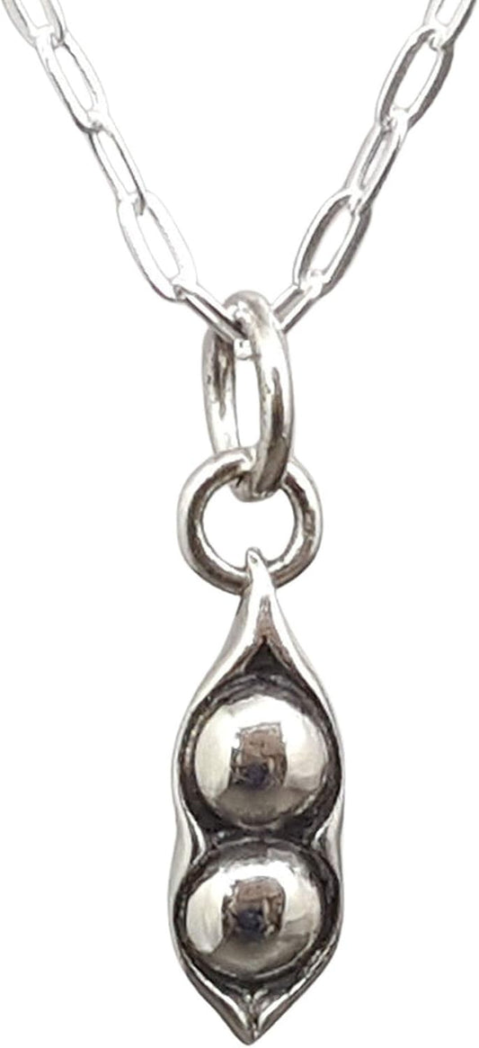 Sterling Silver Two Peas in a Pod Charm Necklace for Best Friends