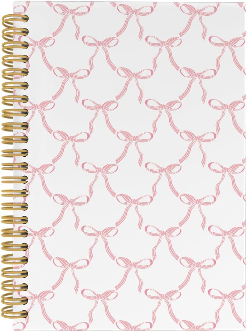 Chic Pink Bow Coquette Notebook - 164 pages Girly College Ruled Journal