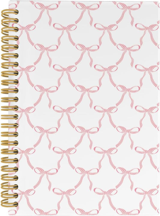 Chic Pink Bow Coquette Notebook - 164 pages Girly College Ruled Journal