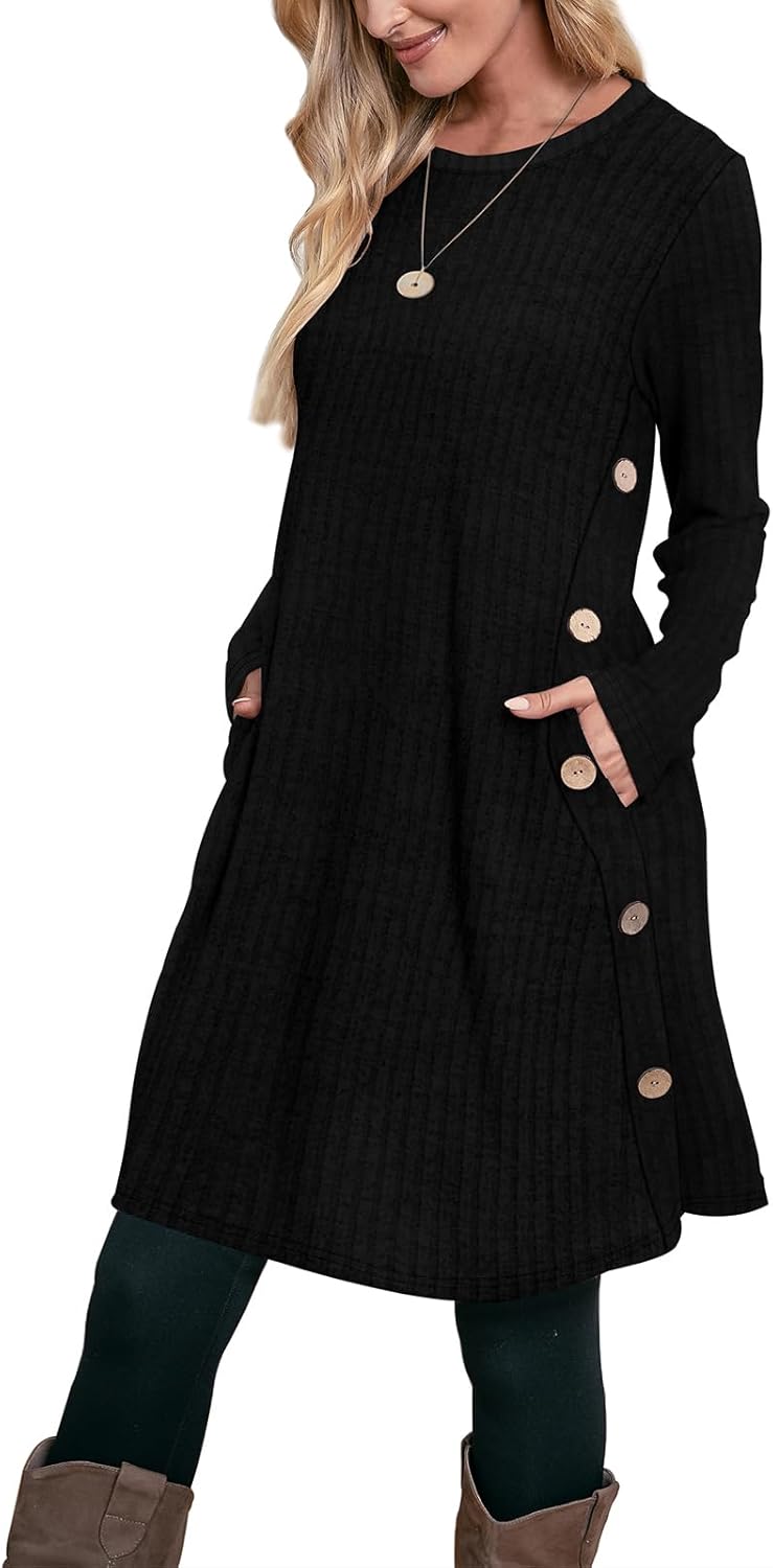 OFEEFAN Fall and Winter Tunic Dress with Pockets for Style