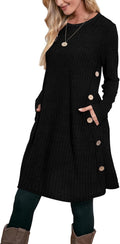 Women's Tunic Dress with Pockets and Buttons - Cozy Fall Layering