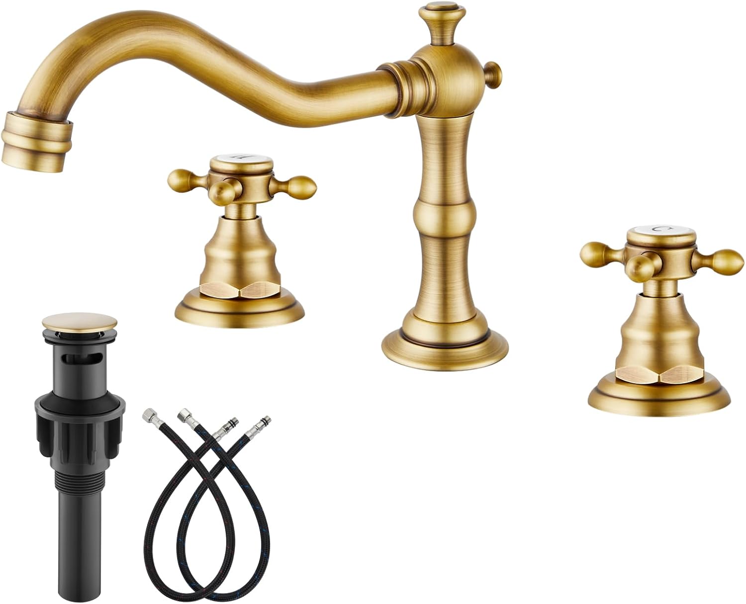 Vintage 3 Hole 8 Inch Widespread Bathroom Faucet with Drain