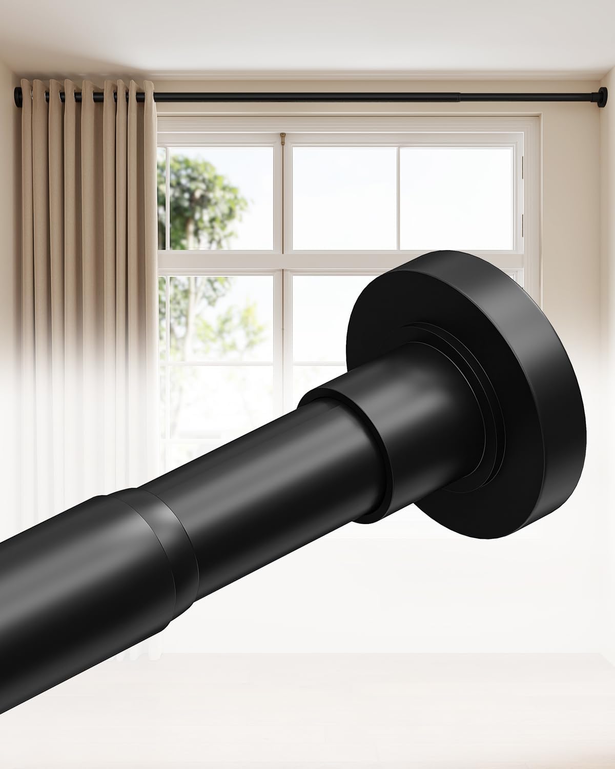 ALLZONE Tension Curtain Rods for Windows 66 to 120 Inch Black
