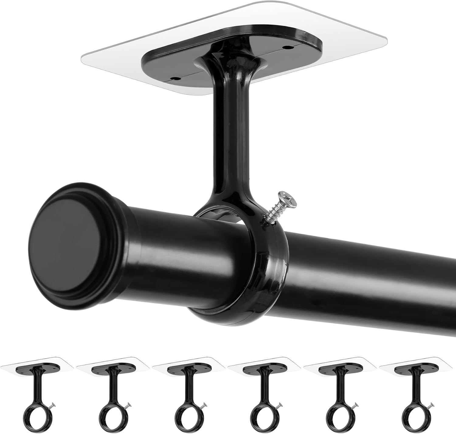 Ceiling Mount Black Adhesive Curtain Rod Holders - 6 Pack