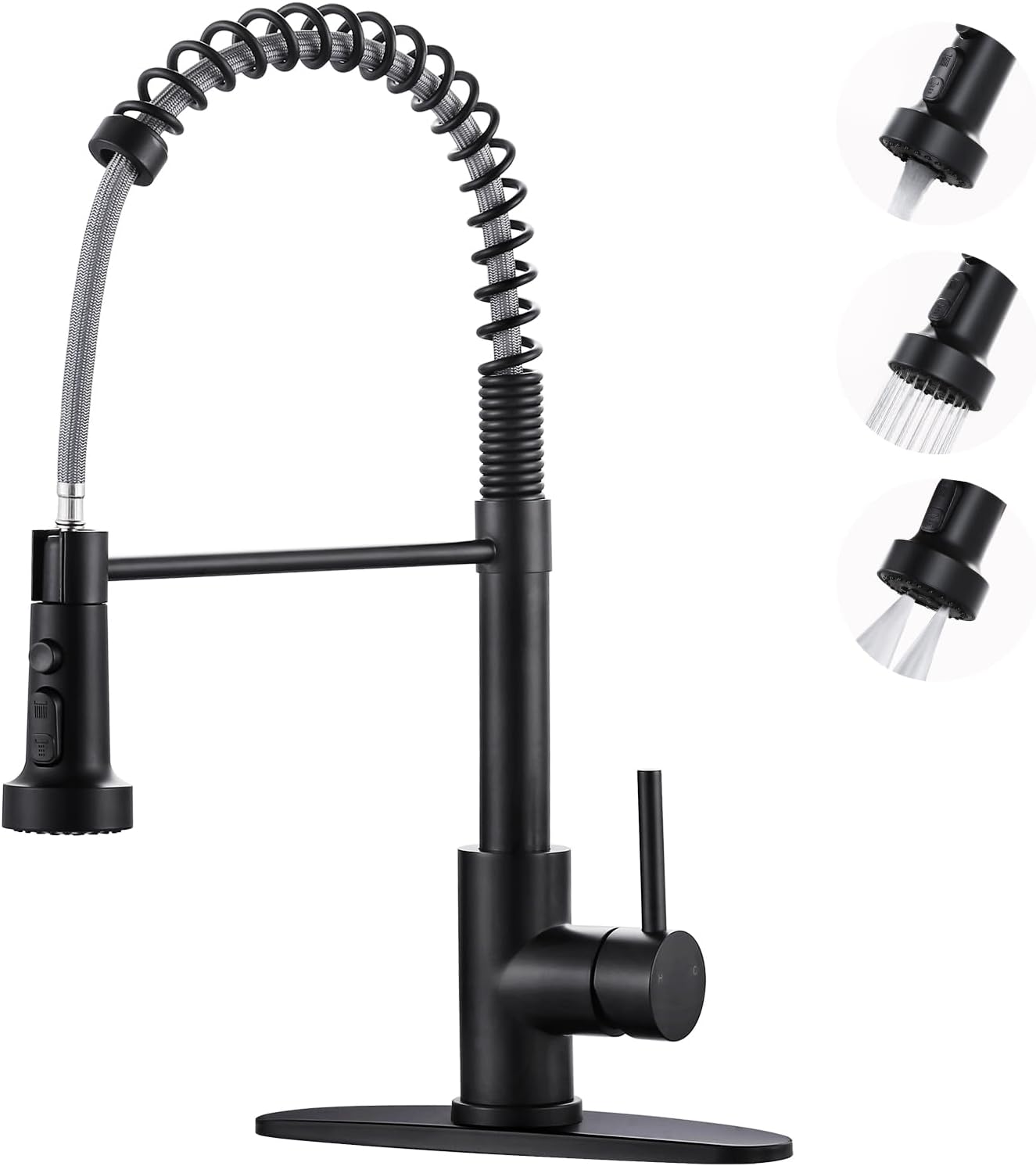 Kitchen Faucets with Pull Down Sprayer: Matte Black 3-Function