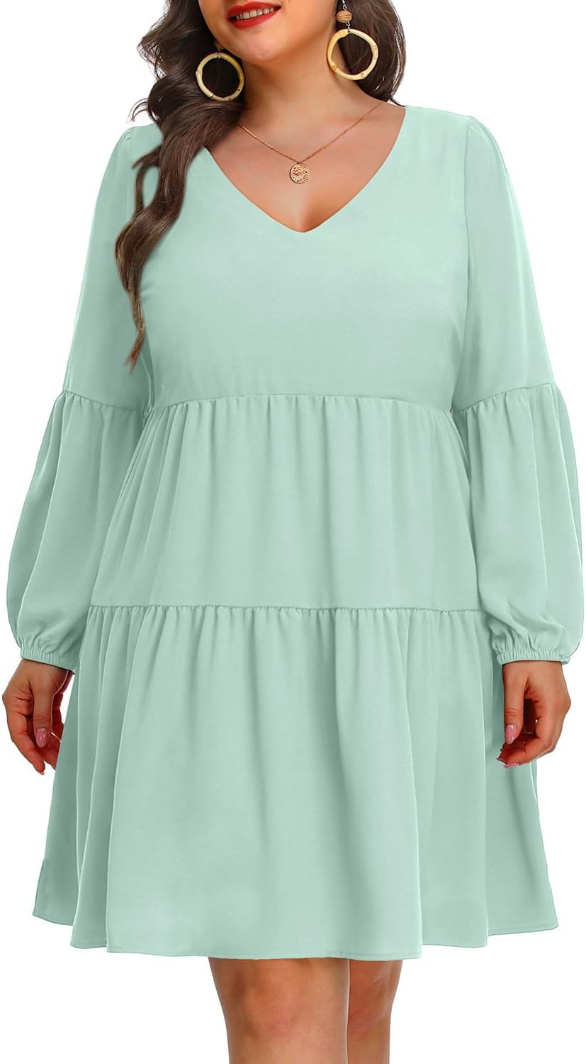 Plus Size Long Sleeve Fall Dress - Casual Babydoll Tunic