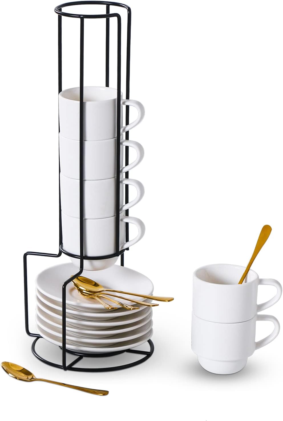 Lareina Porcelain Espresso Cups Set - Stackable & Stylish