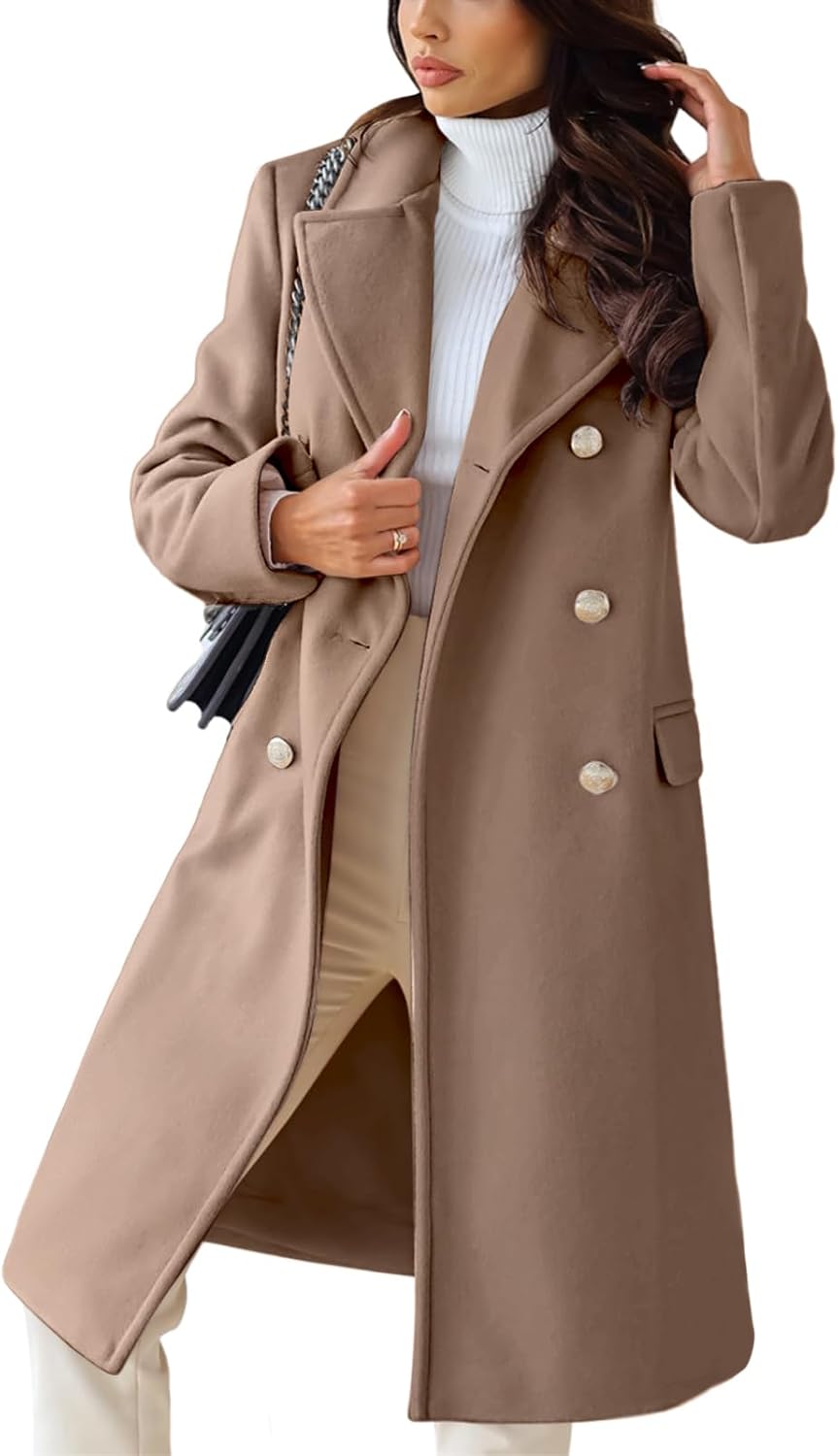 Chouyatou Women's Winter Lapel Double Breasted Wool Coat