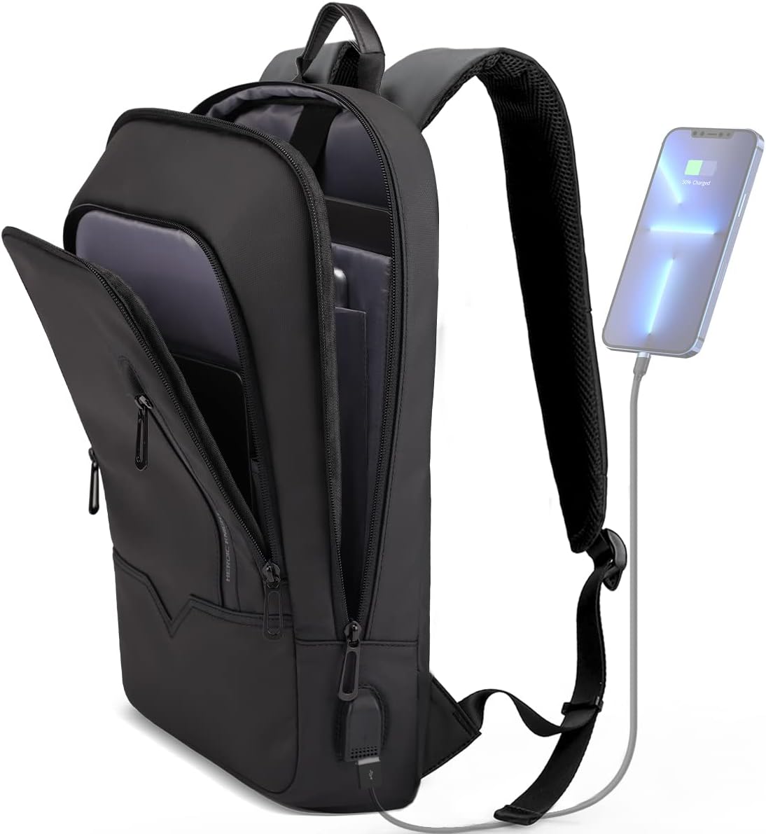 hk Slim Business Backpack with USB Charger for Men 15.6 in