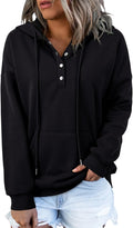 Womens Button Collar Drawstring Hooded Pullover - Casual Oversized