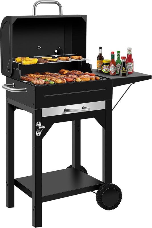 Compact Charcoal Grill with Pull-Out Grease Tray for Easy BBQs