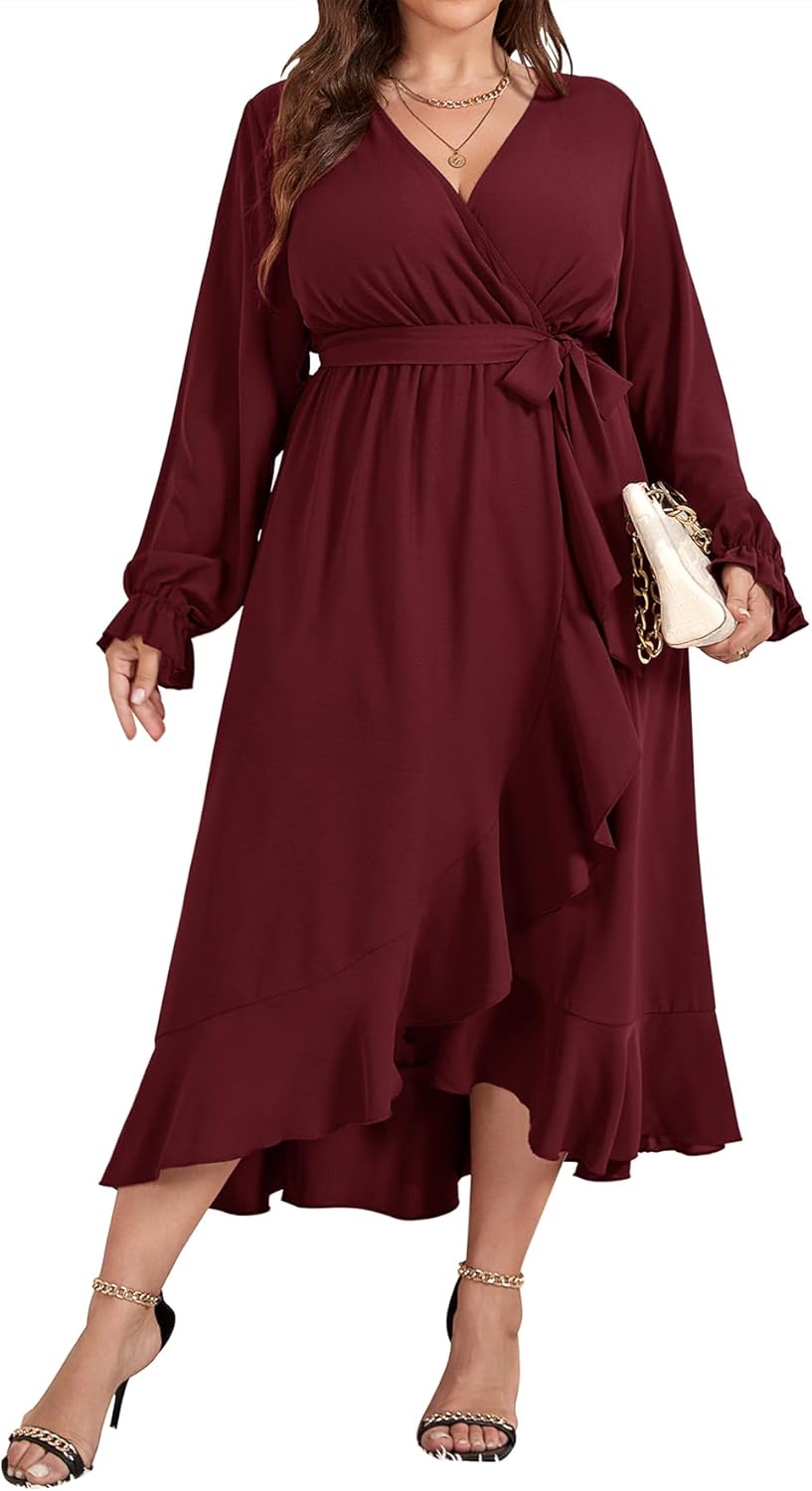 Plus Size Formal Dresses for Women - Fall Long Sleeve Ruffle Maxi