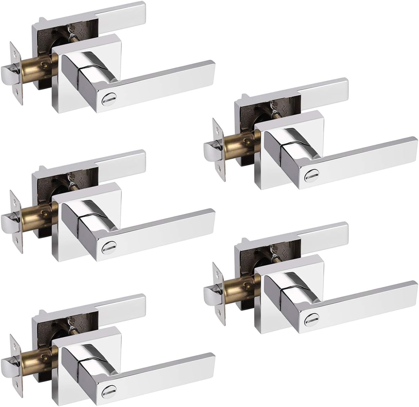 Gobrico Polished Chrome Bed/Bath Levers with Privacy Locks 5 Pack